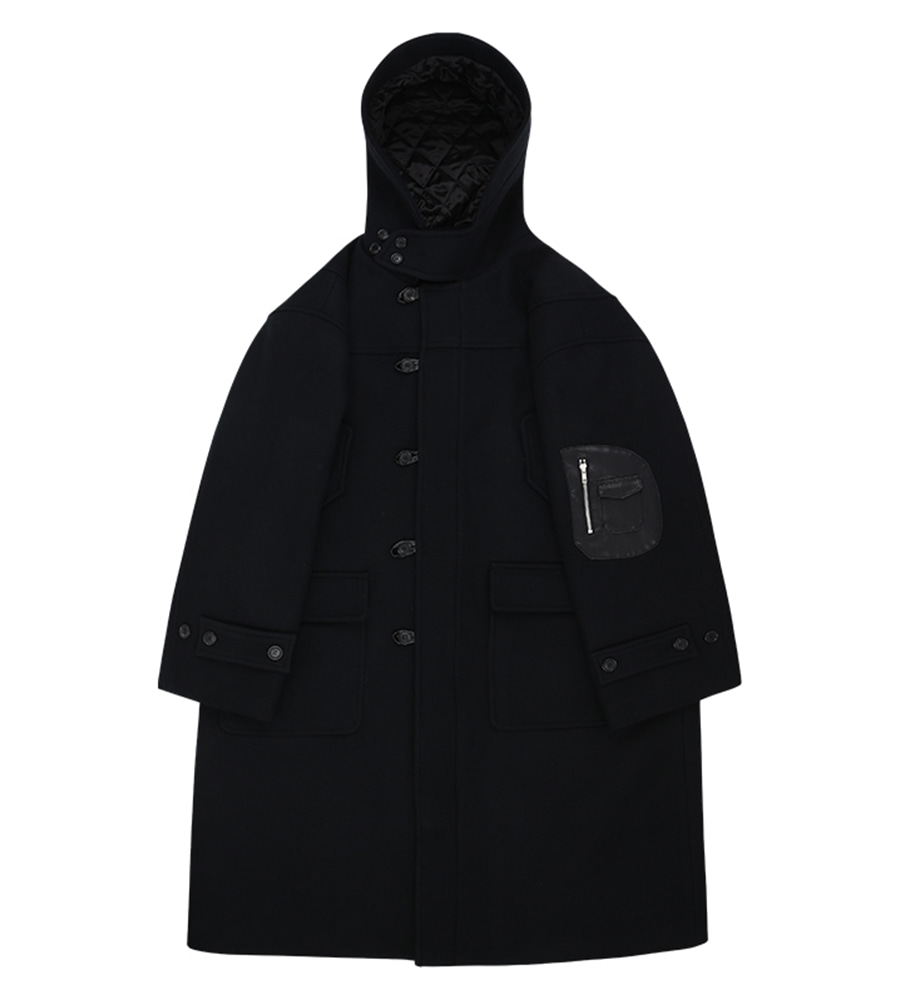 Leather D pocket oversized woolen coat